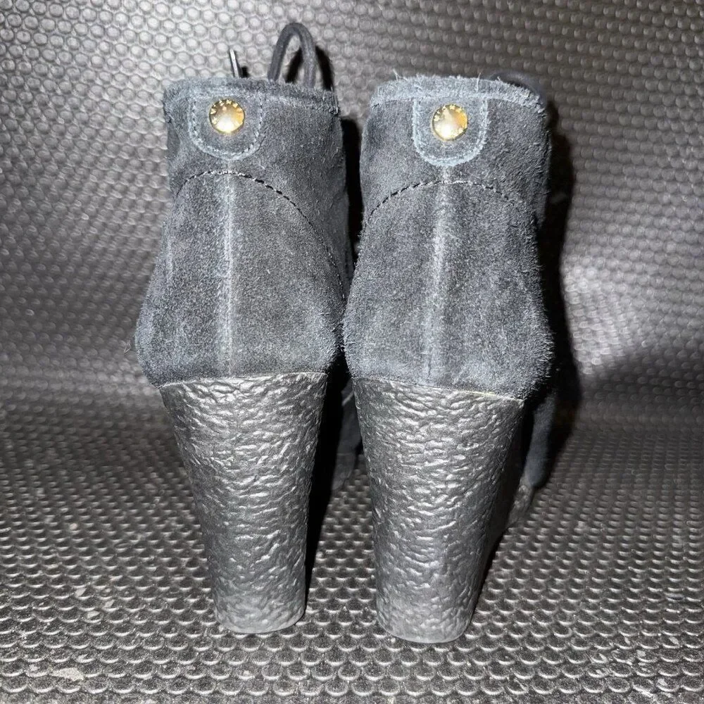 Michael Kors Black Suede Wedge Booties Gold Accent Comfort Shoe Womens Size 6.5M